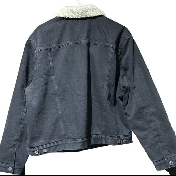 Gap Black Denim Jean Jacket Fleece Sherpa Lined Women’s XL Quilted Sleeve Unisex - Picture 2 of 9
